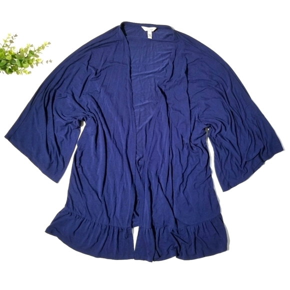 SOMA Soft Jersey Open Cardigan Kimono Ruffled Hem Royal Blue - Picture 5 of 7